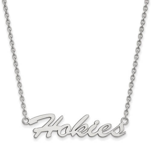 LogoArt Virginia Tech Necklace - Sterling Silver Rhodium-Plated Hokies Script Medium Pendant 18 Inch