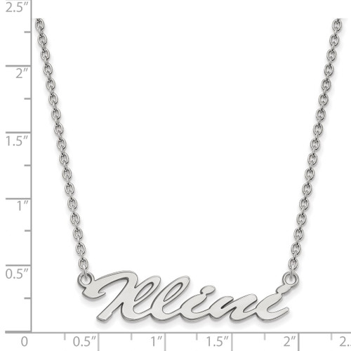 LogoArt University of Illinois Necklace - Sterling Silver Rhodium-Plated Medium Illini Script Pendant 18 Inch - View 2