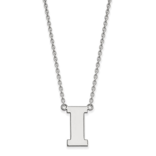 LogoArt University of Iowa Necklace - Sterling Silver Rhodium-Plated Letter I Large Pendant 18 Inch