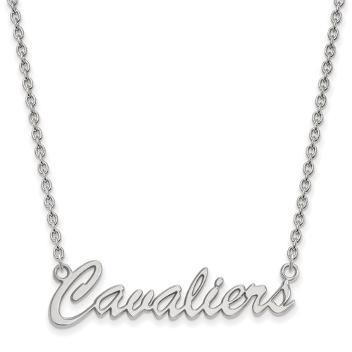 LogoArt University of Virginia Necklace - Sterling Silver Rhodium-Plated Cavaliers Script Medium Pendant 18 Inch