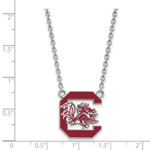 LogoArt University of South Carolina Necklace - Sterling Silver Rhodium-Plated Large Enameled Pendant 18 Inch - View 2