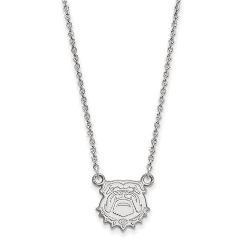 LogoArt University of Georgia Necklace - Sterling Silver Rhodium-Plated Bulldog Small Pendant 18 Inch, 13 mm Wide