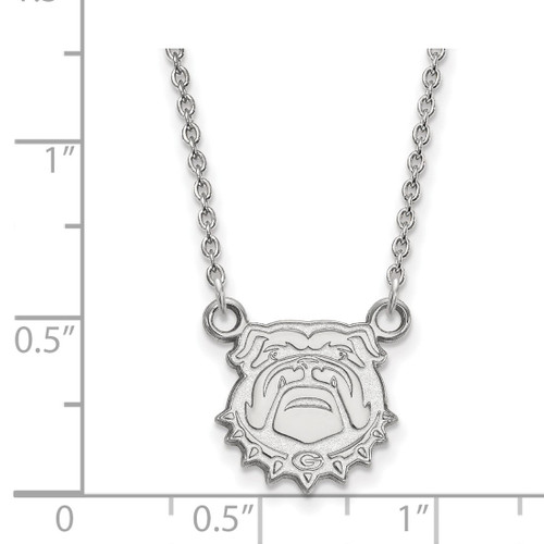 LogoArt University of Georgia Necklace - Sterling Silver Rhodium-Plated Bulldog Small Pendant 18 Inch, 13 mm Wide - View 2