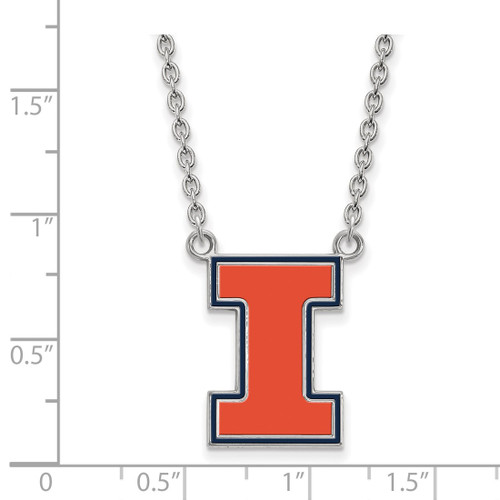 LogoArt University of Illinois Necklace - Sterling Silver Rhodium-Plated Letter I Large Enameled Pendant 18 Inch - View 2