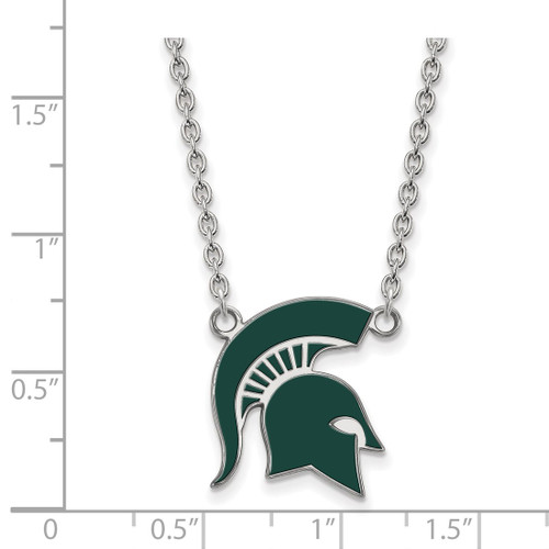 LogoArt Michigan State University Necklace - Sterling Silver Rhodium-Plated Spartan Large Enameled Pendant 18 Inch - View 2