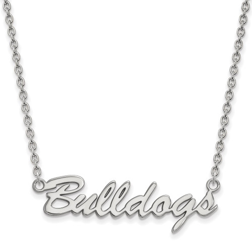 LogoArt University of Georgia Necklace - Sterling Silver Rhodium-Plated Bulldogs Script Pendant 18 Inch
