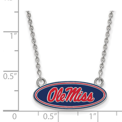 LogoArt University of Mississippi Necklace - Sterling Silver Rhodium-Plated Ole Miss Small Enameled Oval Pendant 18 Inch - View 2