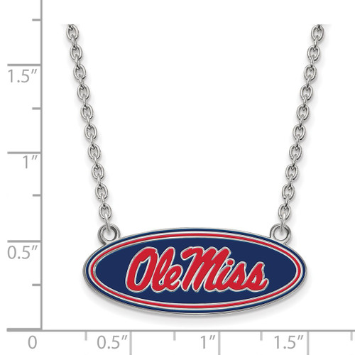 LogoArt University of Mississippi Necklace - Sterling Silver Rhodium-Plated Ole Miss Large Enameled Oval Pendant 18 Inch - View 2