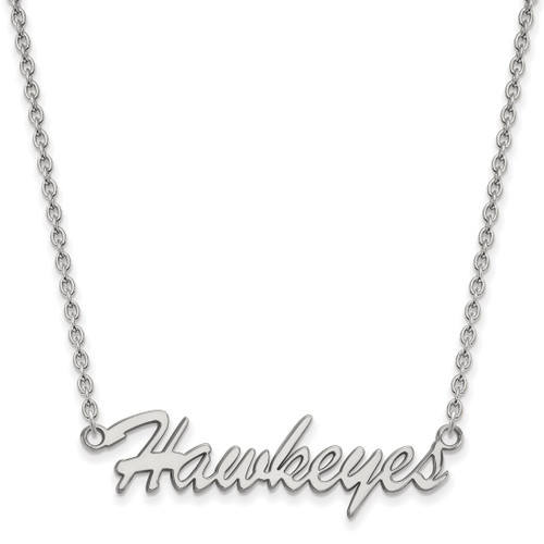 LogoArt University of Iowa Necklace - Sterling Silver Rhodium-Plated Hawkeyes Script Medium Pendant 18 Inch