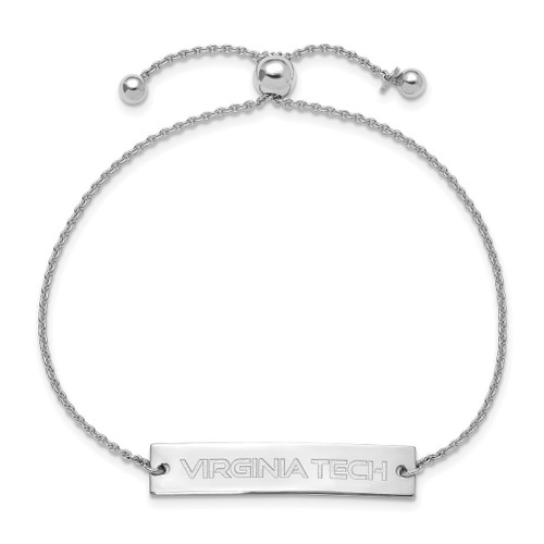 Sterling Silver Rhodium-Plated LogoArt Virginia Tech Small Bar Adjustable 9 Inch Bracelet - View 2