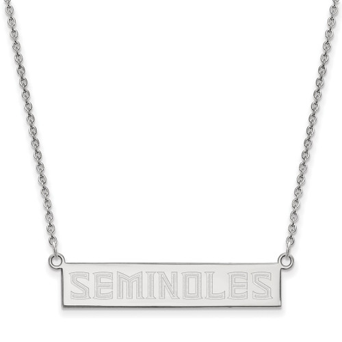 LogoArt Florida State University Necklace - Sterling Silver Rhodium-Plated Seminoles Small Bar 18 Inch