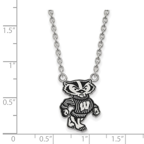 LogoArt University of Wisconsin Necklace - Sterling Silver Rhodium-Plated Badger Large Enameled Pendant 18 Inch - View 2