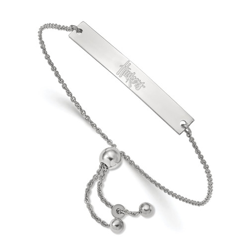 LogoArt University of Nebraska Bracelet - Sterling Silver Rhodium-Plated Huskers Small Bar Adjustable 9 Inch