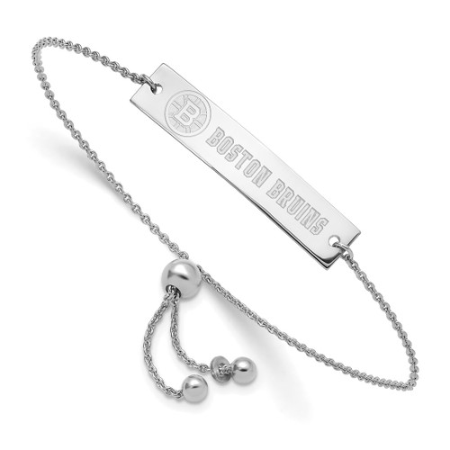 LogoArt Boston Bruins Bracelet - Sterling Silver Rhodium-Plated Name Bar Adjustable