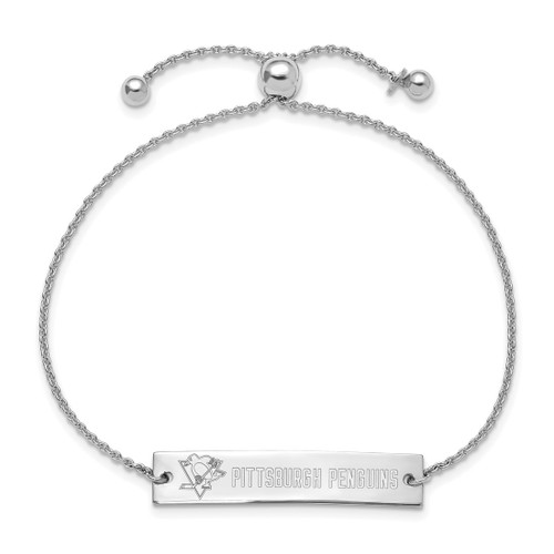 LogoArt Pittsburgh Penguins Bracelet - Sterling Silver Rhodium-Plated Name Bar Adjustable Bracel - View 2