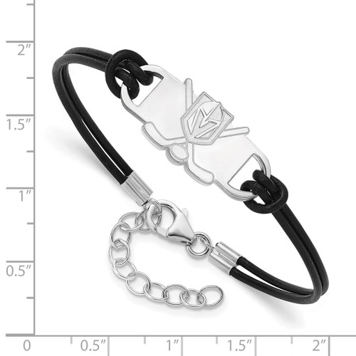 LogoArt Vegas Golden Knights Bracelet - Sterling Silver Rhodium-Plated Hockey Stick Leath - View 2