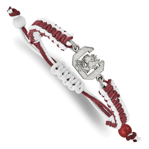 LogoArt University of South Carolina Bracelet - Stainless Steel Adjustable Red Cord