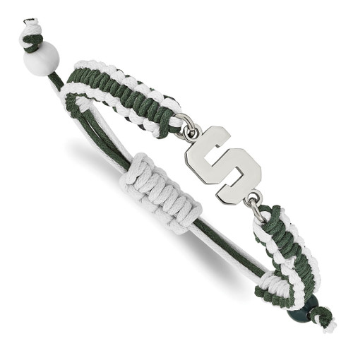 LogoArt Michigan State University Bracelet - Stainless Steel Letter S Adjustable Cord