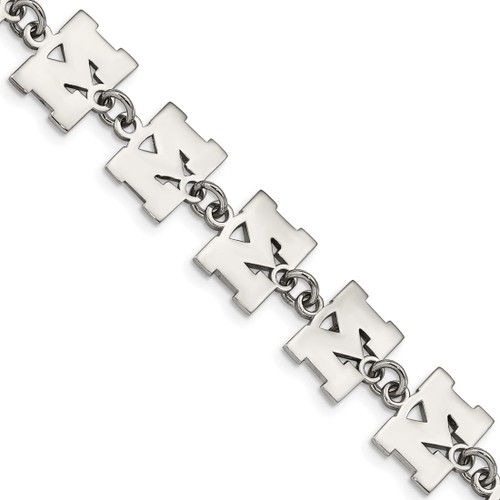LogoArt University of Michigan Bracelet - Stainless Steel Letter M Link 6.5 Inch with 1.5 Inch Extender