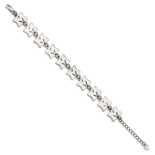 LogoArt University of Michigan Bracelet - Stainless Steel Letter M Link 6.5 Inch with 1.5 Inch Extender - View 2