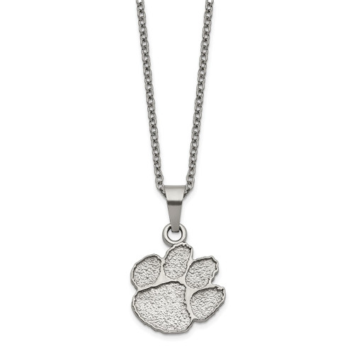 LogoArt Clemson University Pendant - Stainless Steel Tiger Paw 18 Inch Necklace with 2 Inch Extender
