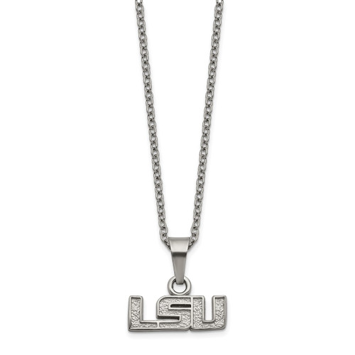 LogoArt Louisiana State University Pendant - Stainless Steel L-S-U 18 Inch Necklace with 2 Inch Extender