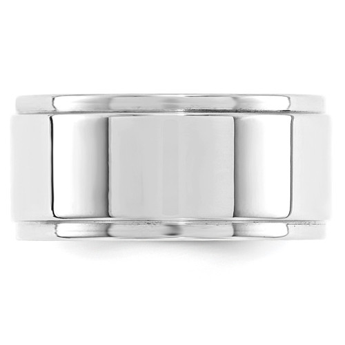 Rhodium-Plated 10K White Gold 10 mm Flat with Step Edge Wedding Band - View 2