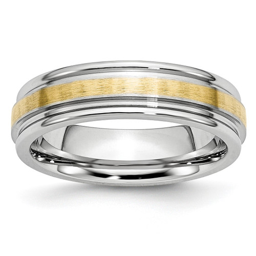 Chisel Cobalt 14K White Gold Inlay Satin and Polished 6 mm Wedding Band, Brushed