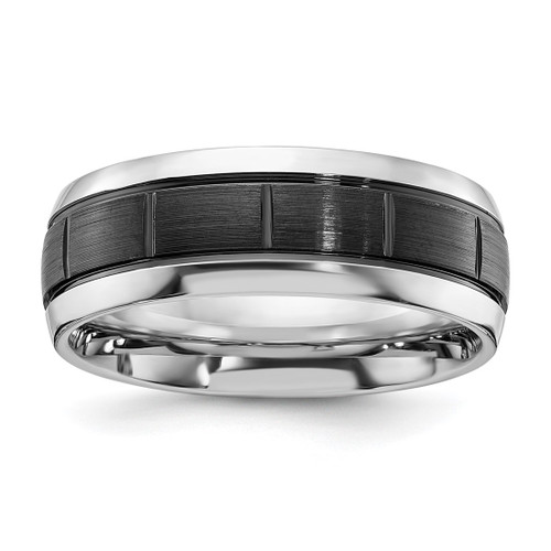 Chisel Cobalt Polished with Brushed Black Ion-Plated Grooved Center 8 mm Wedding Band, Domed
