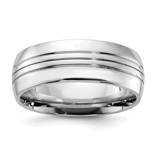 Chisel Cobalt Polished Grooved 8 mm Wedding Band, Domed