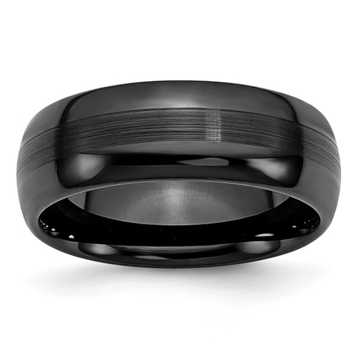 Chisel Ceramic Black 8 mm Brushed and Polished Wedding Band, Domed
