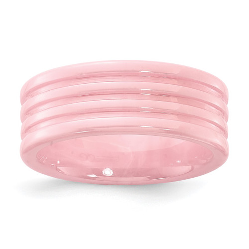 Ceramic Pink Grooved 8 mm Polished Wedding Band