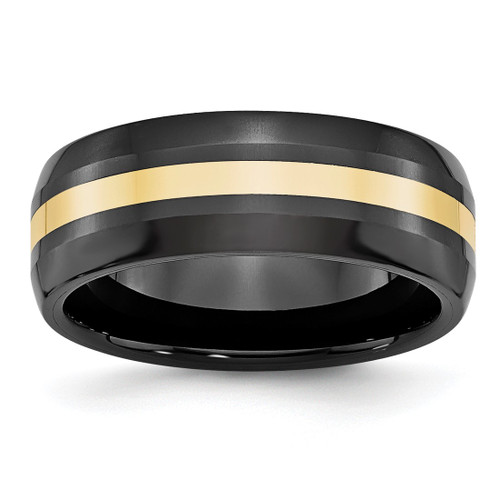 Chisel Ceramic Black with14k Gold Polished Inlay 8 mm Wedding Band, Domed