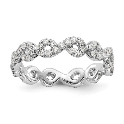 Rhodium-Plated 14K White Gold Polished Infinity Shared U Prong Diamond Eternity Ban Ring