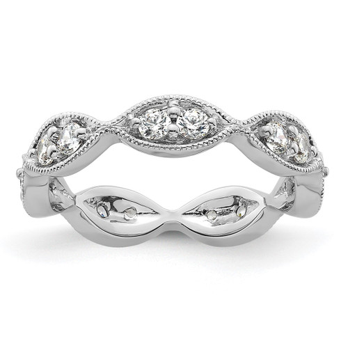 Rhodium-Plated 14K White Gold Polished Vintage Pave Diamond Eternity Band
