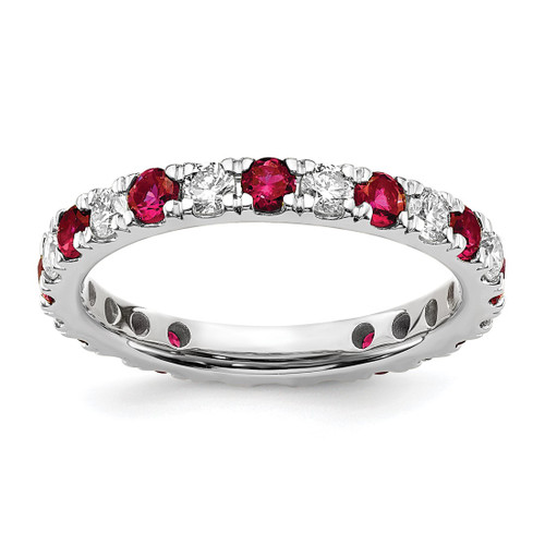 Rhodium-Plated 14K White Gold Lab-Grown Diamond and Lab-Created Ruby Eternity Band, 2.65 mm