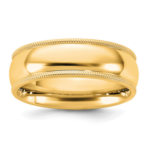14K Yellow Gold 6.5 mm Milgrain Comfort Fit Wedding Band, Half Round