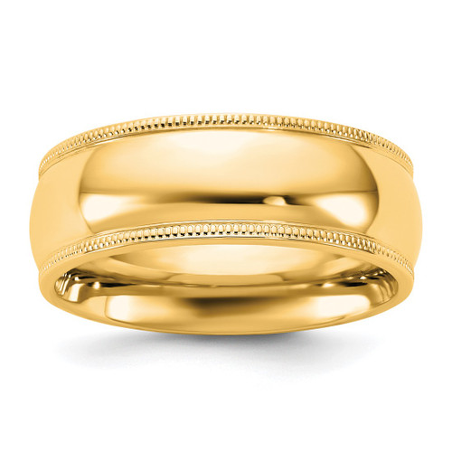 14K Yellow Gold 7 mm Milgrain Comfort Fit Wedding Band, Half Round