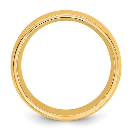 14K Yellow Gold 7 mm Milgrain Comfort Fit Wedding Band, Half Round - View 2