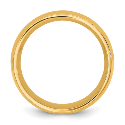 14K Yellow Gold 8 mm Milgrain Comfort Fit Wedding Band, Half Round - View 2