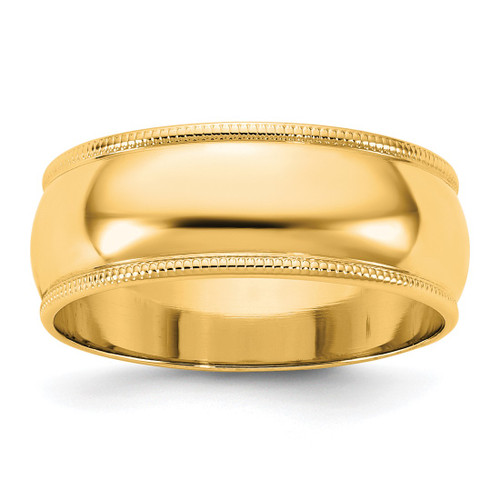 14K Yellow Gold 7 mm Lightweight Milgrain Half Round Wedding Band