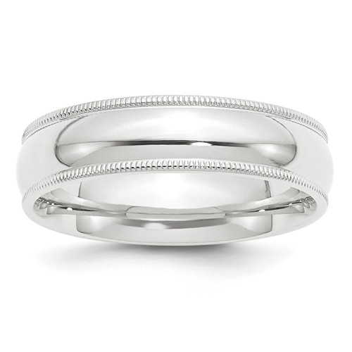 Platinum 6 mm Polished Milgrain Comfort-Fit Wedding Band, Half Round