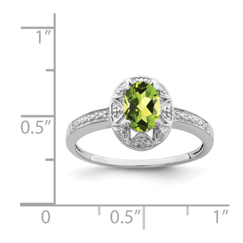 Sterling Silver Rhodium-Plated 0.01ct Diamond & Peridot Ring, 2 mm, 11 mm Top Length, 9 mm Top Width - QBR10AUG - View 2