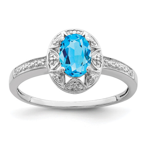 Sterling Silver Rhodium-Plated 0.01ct Diamond & Blue Topaz Ring, 2 mm - QBR10DEC