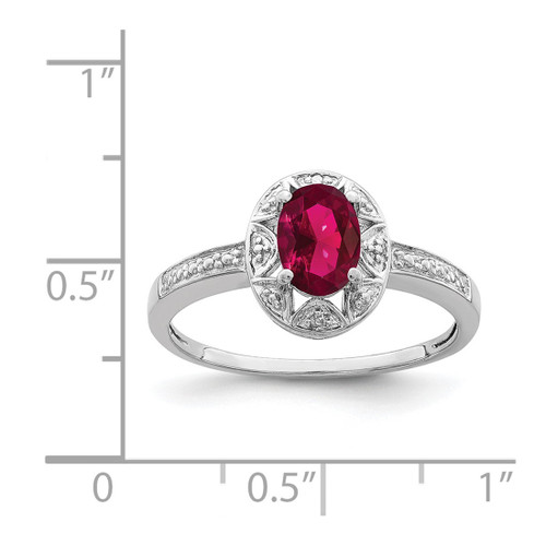 Sterling Silver Rhodium-Plated 0.01ct Diamond & Lab-Created Ruby Ring, 2 mm - QBR10JUL - View 2