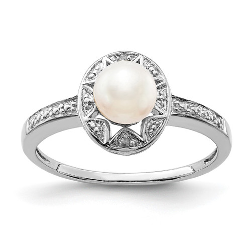 Sterling Silver Rhodium-Plated 0.01ct Diamond & Cultured Freshwater Pearl Ring, 2 mm - QBR10JUN
