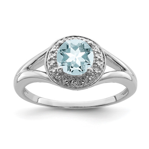 Sterling Silver Rhodium-Plated 0.01ct Diamond & Aquamarine Ring, 2 mm, 11 mm Top Length, 9 mm Top Width - QBR11MAR