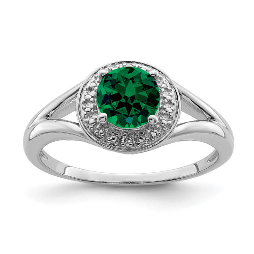 Sterling Silver Rhodium-Plated 0.01ct Diamond & Lab-Created Emerald Ring, 2 mm - QBR11MAY