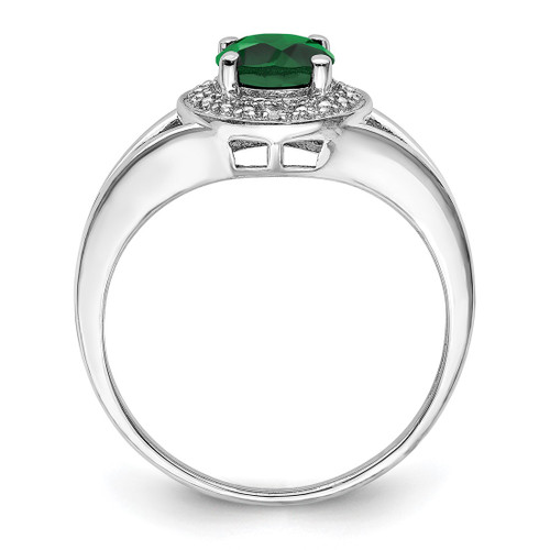 Sterling Silver Rhodium-Plated 0.01ct Diamond & Lab-Created Emerald Ring, 2 mm - QBR11MAY - View 2