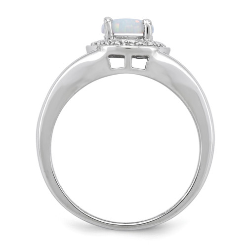 Sterling Silver Rhodium-Plated 0.01ct Diamond & Lab-Created Opal Ring, 2 mm - QBR11OCT - View 2